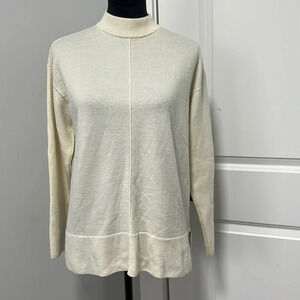 Talbots Pure Marino Wool Ivory oversized Long Sleeve Cowl Neck Sweater size Med